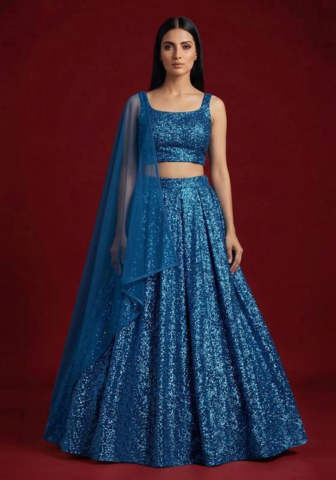 Royal Blue Sequin Georgette Lehenga Set