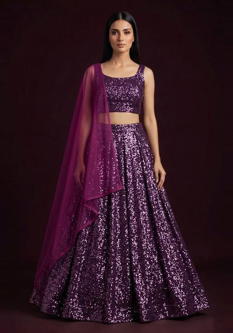 Midnight Black Sequin Georgette Lehenga Set