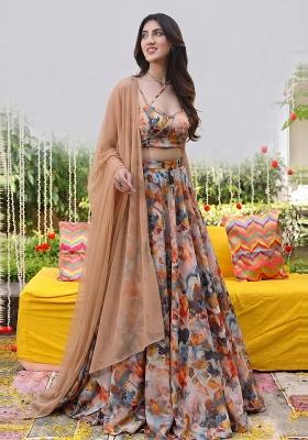 Multi Printed Organza Lehenga Set