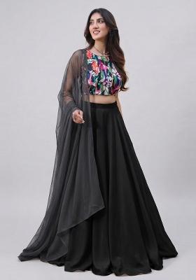 Black Printed Organza Lehenga Set