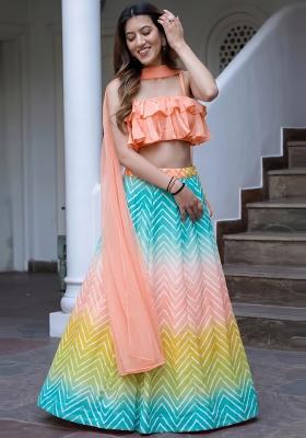 Multicolor Printed Georgette Lehenga Set