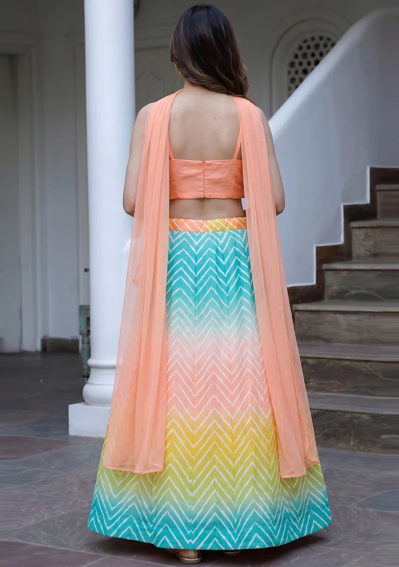 Multicolor Printed Georgette Lehenga Set - Indya