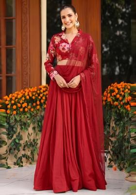Maroon Printed Georgette Lehenga Set