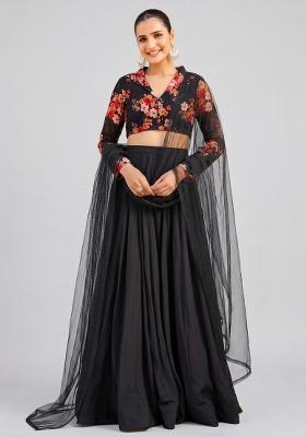 Black Printed Georgette Lehenga Set