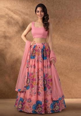 Light Pink Embroidered Organza Lehenga Set