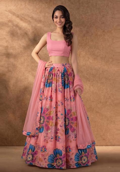 Light Pink Embroidered Organza Lehenga Set