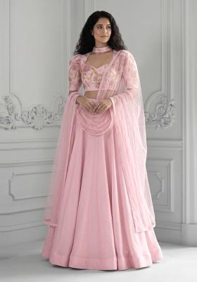 Light Pink Embroidered Organza Lehenga Set