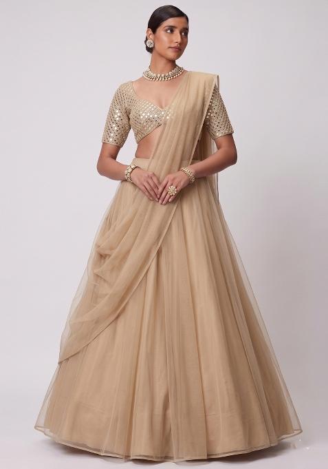 Light Beige Mirror Work Lehenga Set