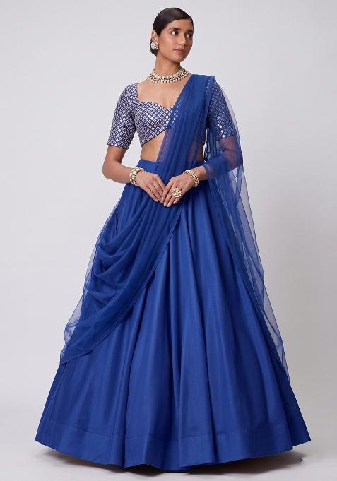 Dark Blue Mirror Work Lehenga Set