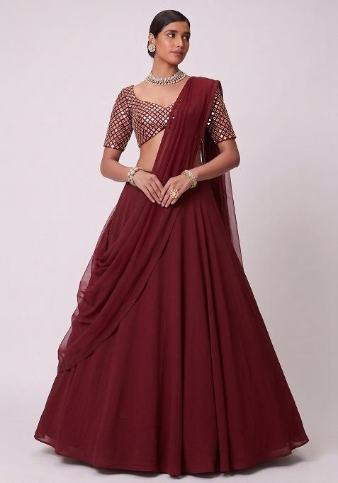 Deep Maroon Mirror Work Lehenga Set