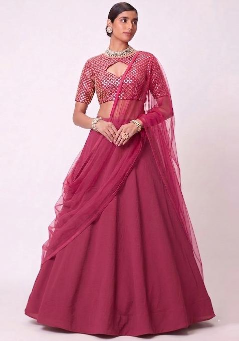 Dark Pink Mirror Work Lehenga Set