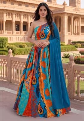 Multi Printed Crepe Lehenga Set