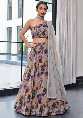 Grey Printed Georgette Lehenga Set