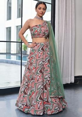 Multicolor Printed Georgette Lehenga Set