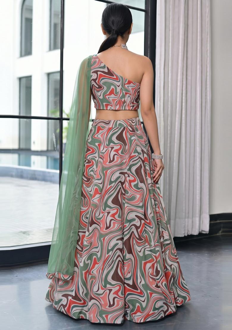 Multicolor Printed Georgette Lehenga Set - Indya