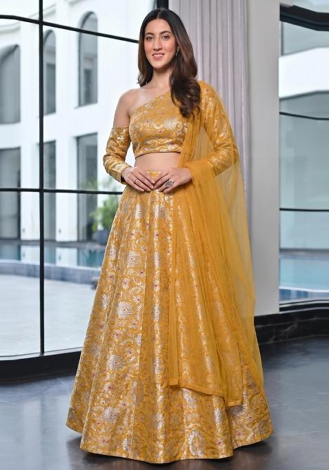 Yellow Brocade Lehenga Set