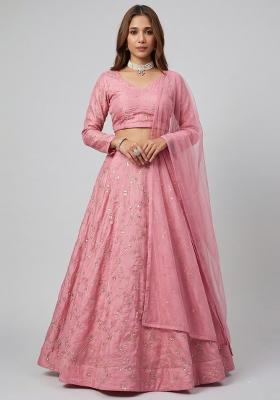 Dusty Pink Embroidered Organza Lehenga Set