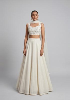 Off-White Embroidered Silk Lehenga Set