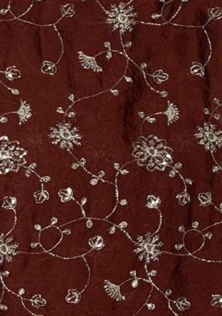 Maroon Embroidered Silk Blend Lehenga Set - Indya