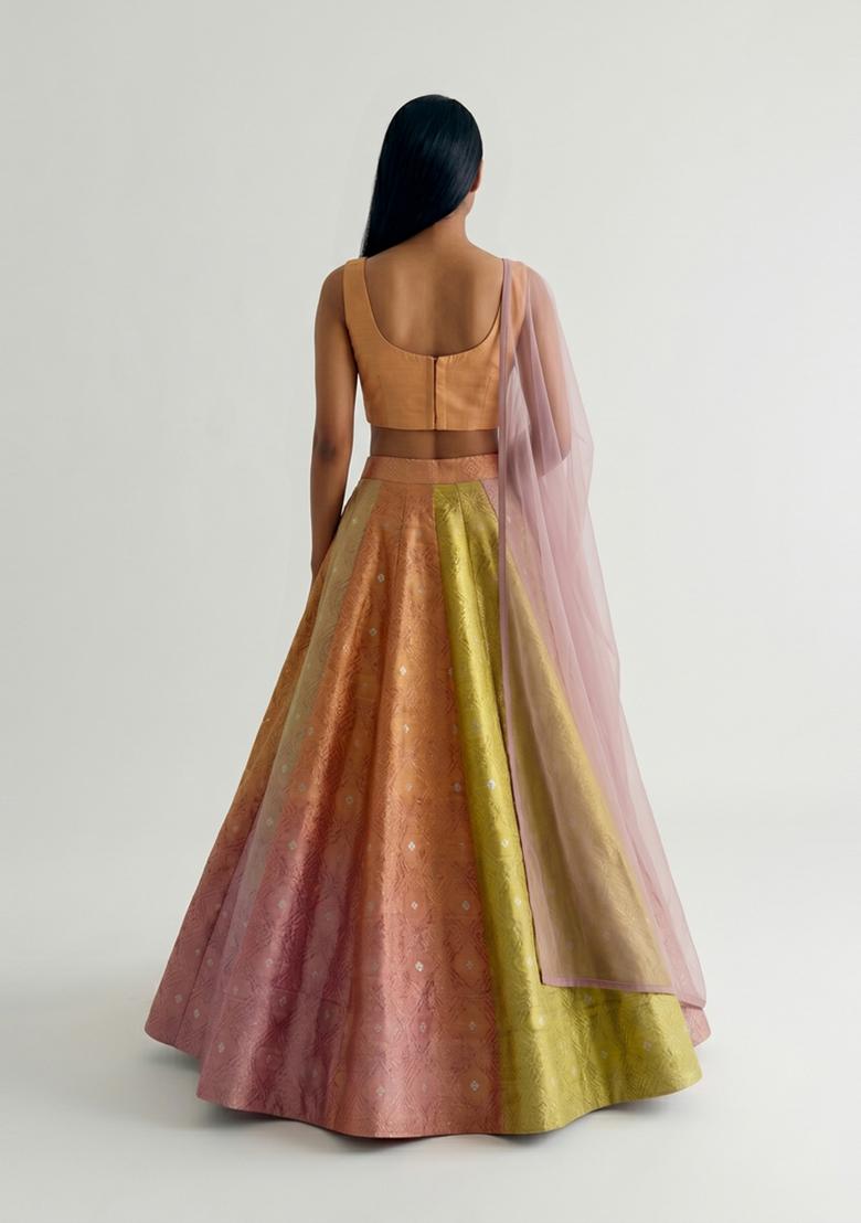 Multicolor Embroidered Tissue Lehenga Set - Indya