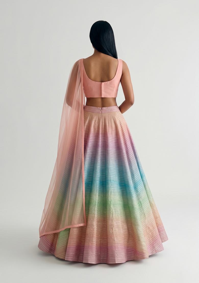 Multicolor Embroidered Tissue Lehenga Set - Indya