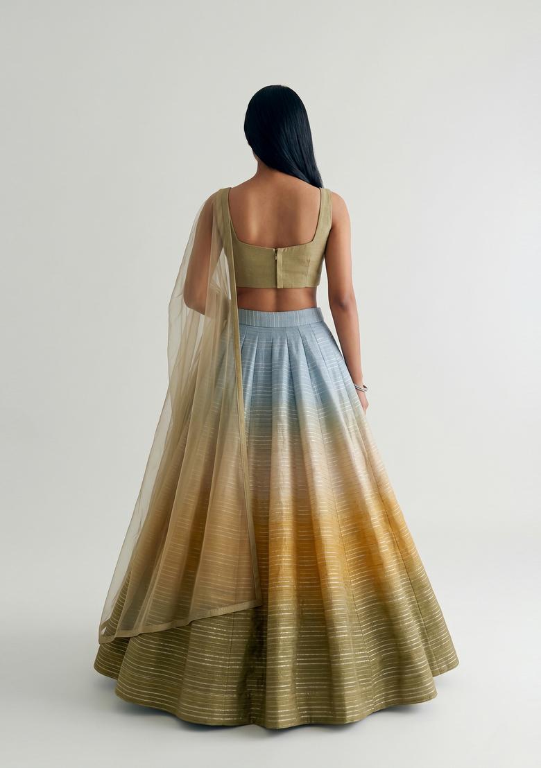 Multicolor Embroidered Tissue Lehenga Set - Indya