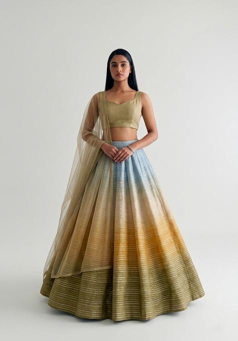Multicolor Embroidered Georgette Lehenga Set