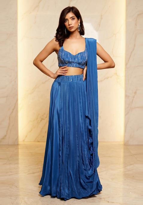 Royal Blue Embroidered Handwork Lehenga Set