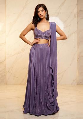 Lavender Embroidered Handwork Lehenga Set