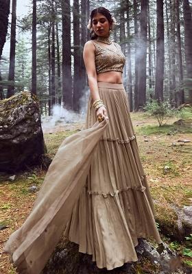 Beige Embroidered Crepe Lehenga Set