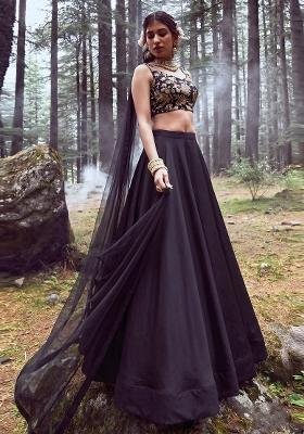 Black Embroidered Crepe Lehenga Set