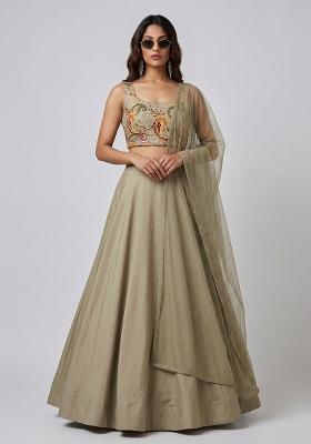 Sand Beige Printed Crepe Lehenga Set