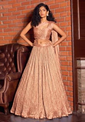 Rose Gold Crinkled Georgette Lehenga Set