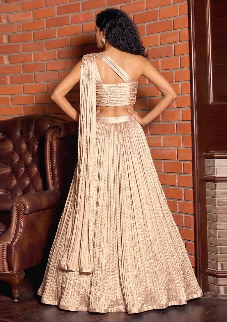 Champagne Gold Crinkled Georgette Lehenga Set - Indya