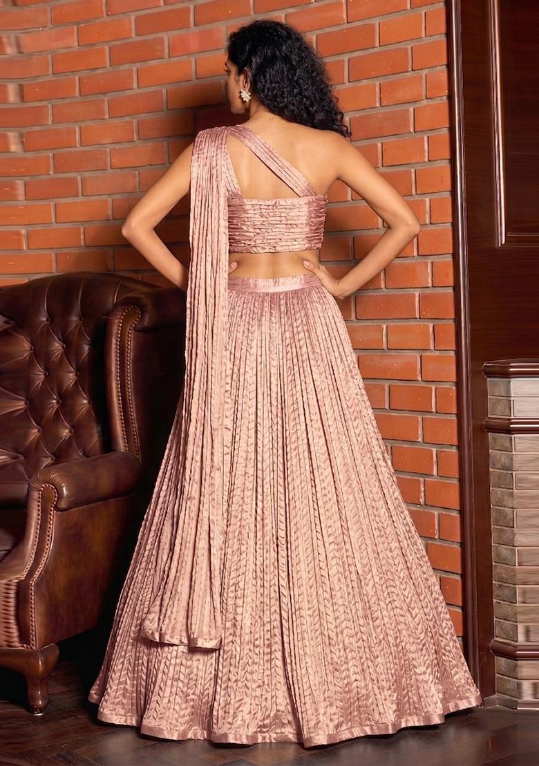 Pink Crinkled Georgette Lehenga Set - Indya