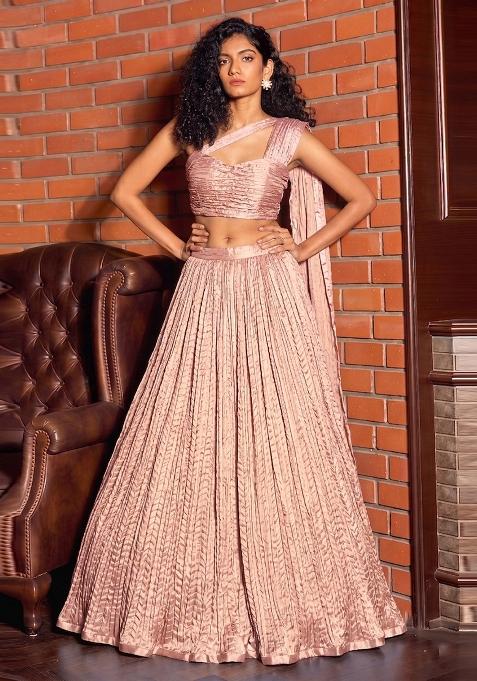 Pink Crinkled Georgette Lehenga Set