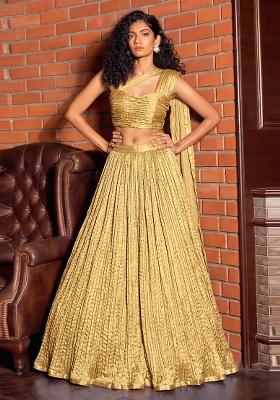 Antique Gold Crinkled Georgette Lehenga Set