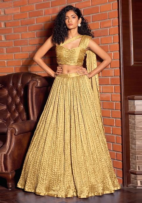 Antique Gold Crinkled Georgette Lehenga Set