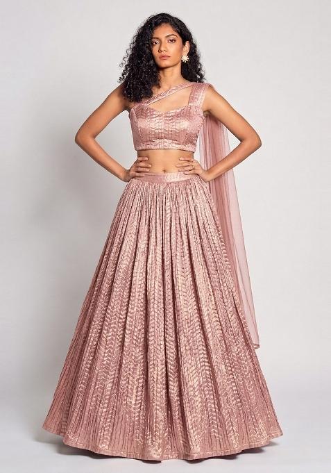 Pastel Pink Crinkled Georgette Lehenga Set