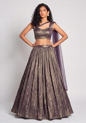 Metallic Purple Crinkled Georgette Lehenga Set