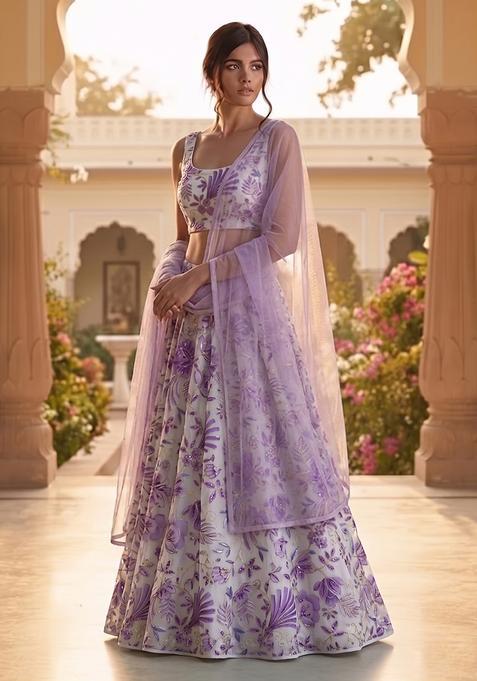White Embroidered Organza Lehenga Set