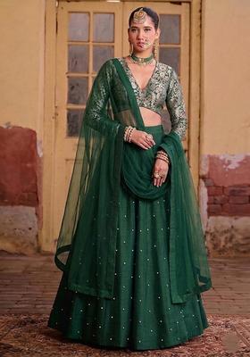 Emerald Green Brocade Lehenga Set