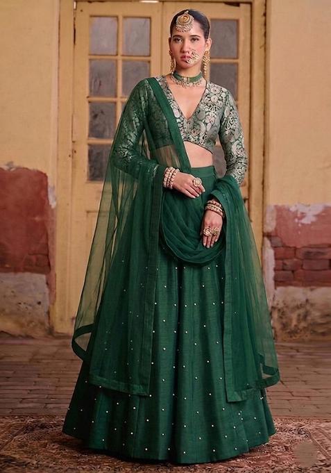Emerald Green Brocade Lehenga Set
