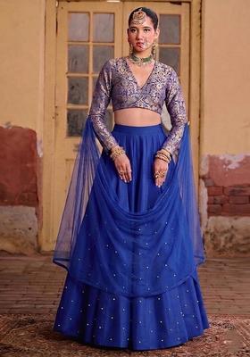 Cobalt Blue Brocade Lehenga Set