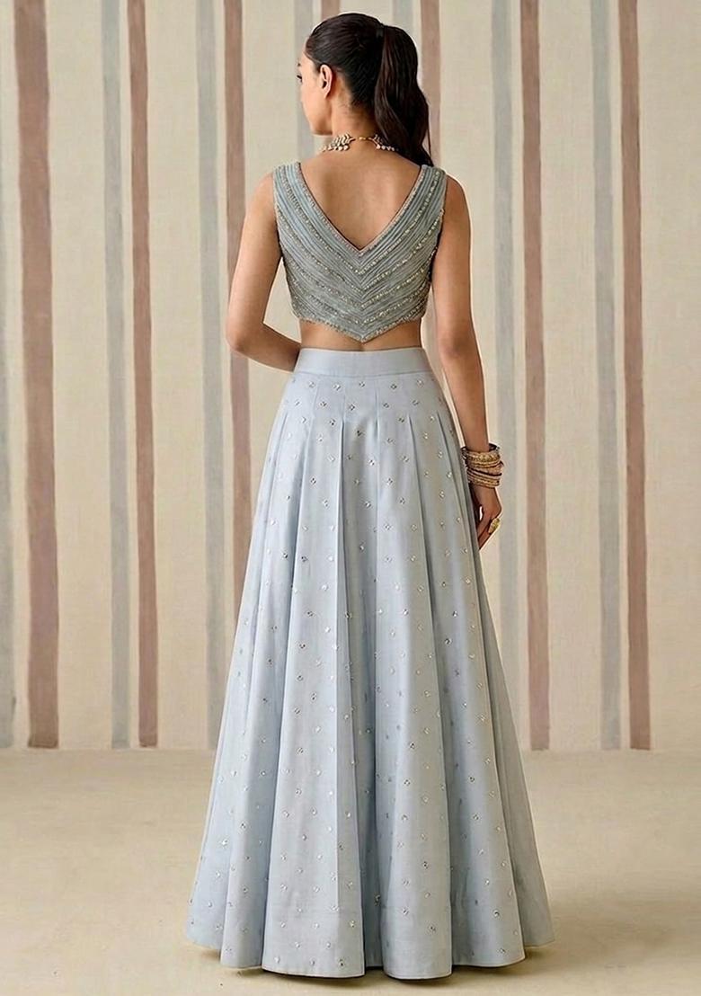 Grey Sequin Lehenga Set - Indya