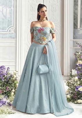 Powder Blue Embroidered Organza Lehenga Set