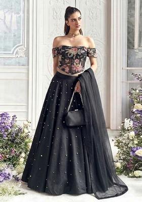 Black Embroidered Organza Lehenga Set