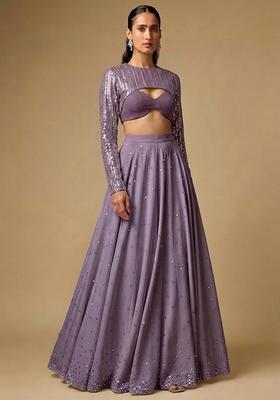 Lilac Sequin Net Lehenga Set