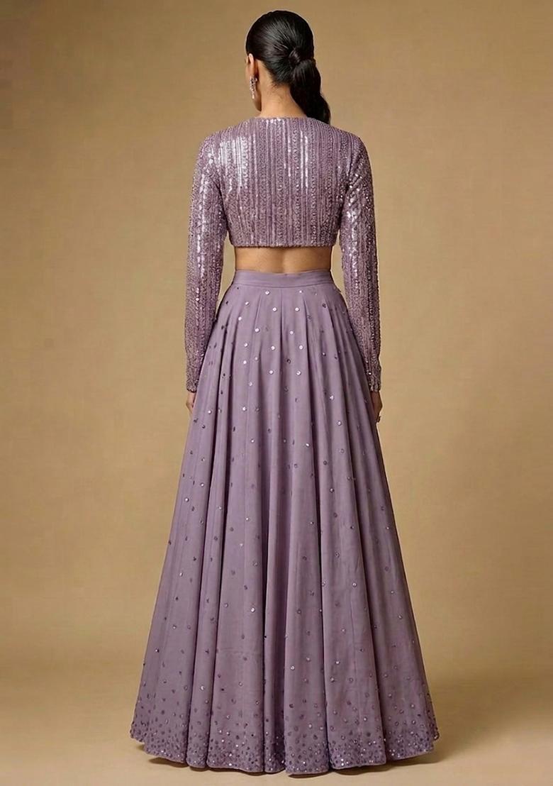 Lilac Sequin Net Lehenga Set - Indya