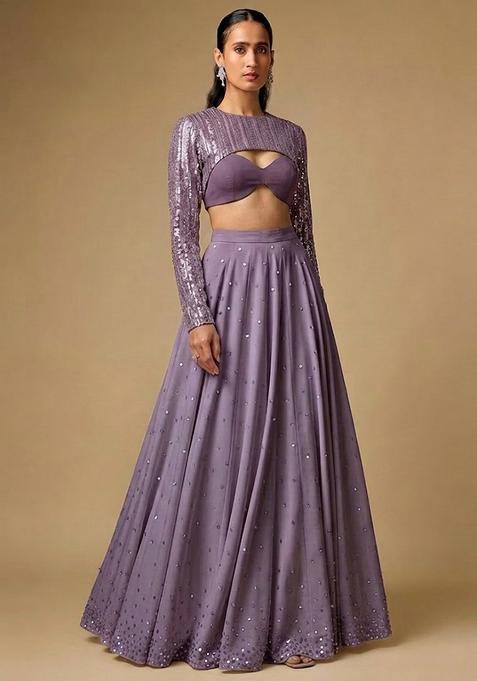 Lilac Sequin Net Lehenga Set